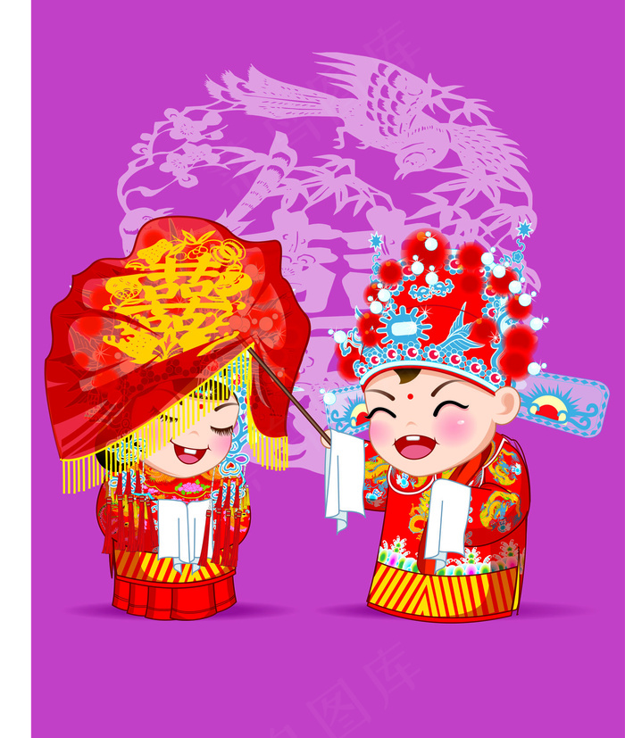 古典中国风创意可爱卡通新娘新郎造型...ai矢量模版下载