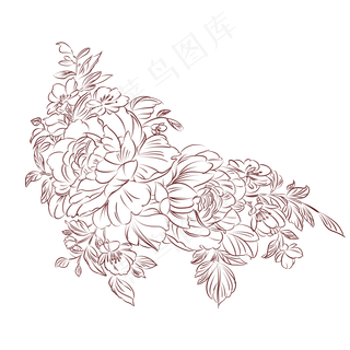 植物花草花线稿牡丹花