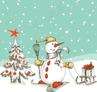 手绘圣诞雪人图片