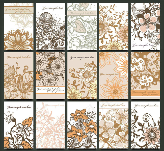 古典手绘花朵花纹名片卡片设计矢量素材