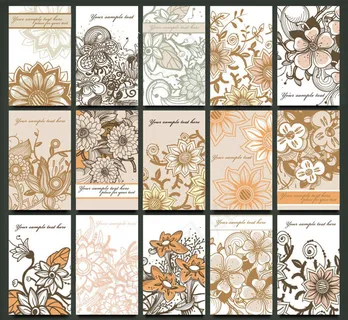 古典手绘花朵花纹名片卡片设计矢量素材