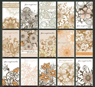 古典手绘花朵花纹名片卡片设计矢量素材