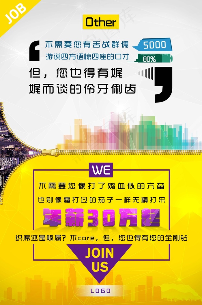 拉链视觉系招聘海报(3472X5244(DPI:150))psd模版下载