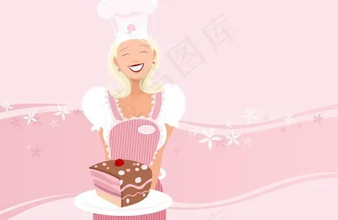 制作糕点的女孩eps矢量素材