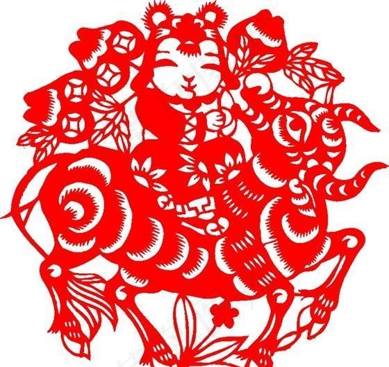 2009年牛年新春吉祥剪纸 牛 民...ai矢量模版下载