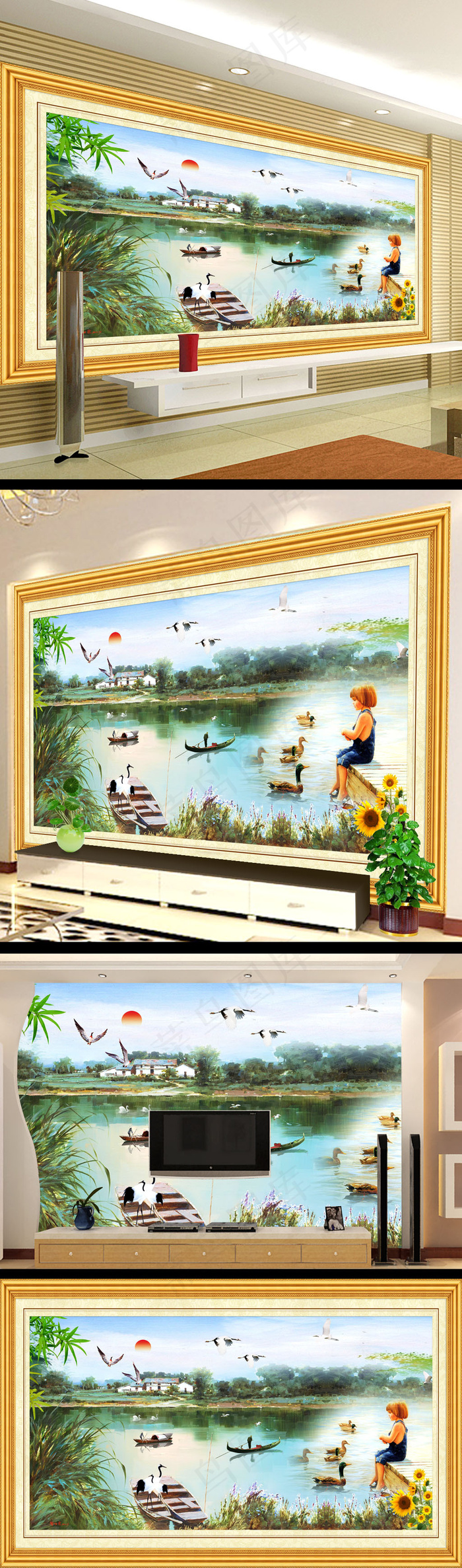湖面油画电视墙模板设计