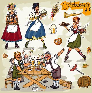 手工绘制的啤酒节和人物矢量图01