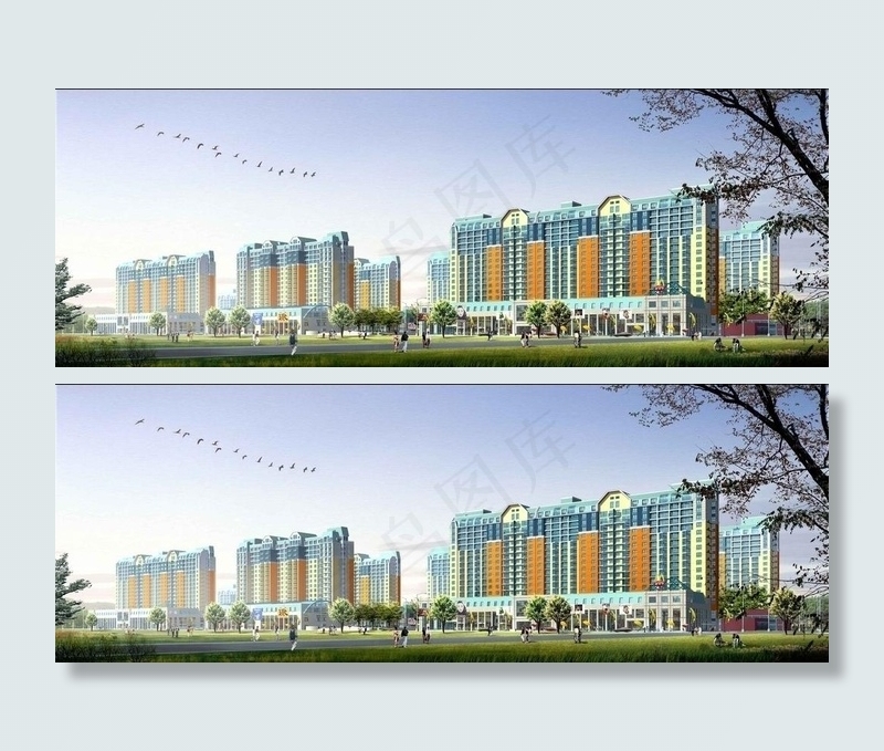 精美建筑效果图 联排楼盘图片(4000X1667(DPI:72))psd模版下载