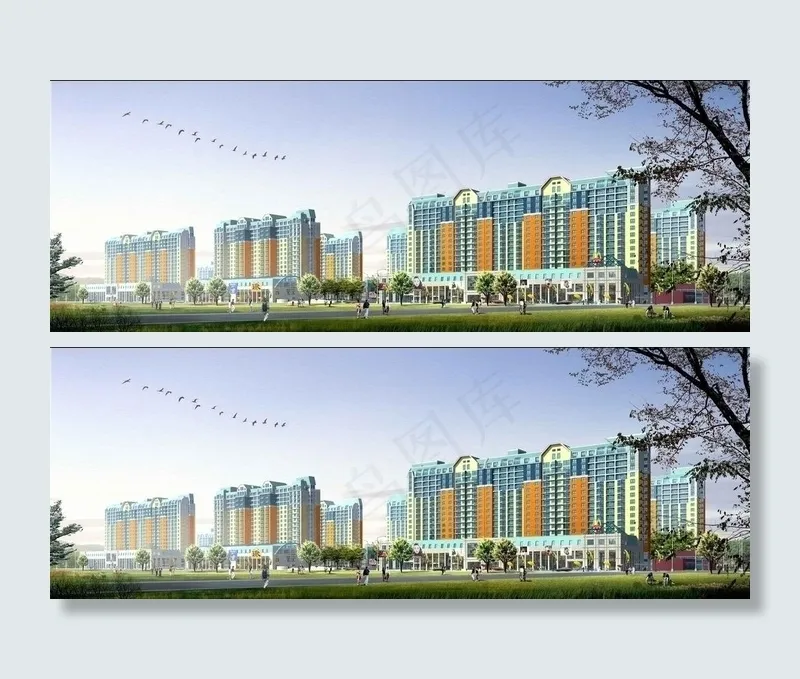 精美建筑效果图 联排楼盘图片(4000X1667(DPI:72))psd模版下载