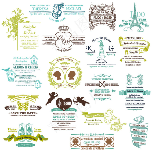 彩色情人节艺术字标签矢量素材