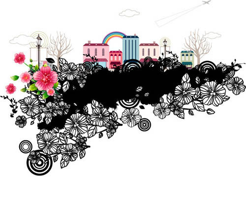 玫瑰小镇黑白矢量边框