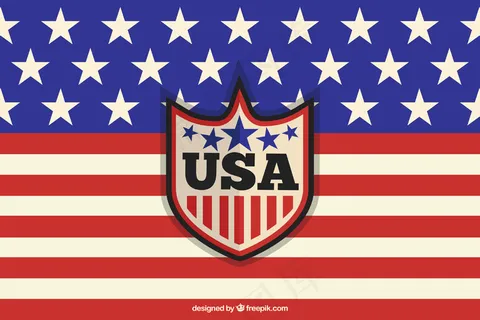 平面背景与美国国旗和徽章