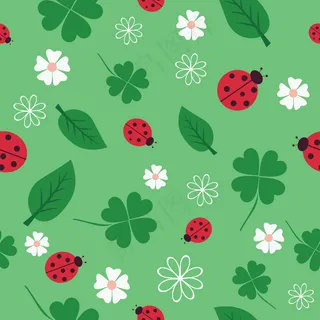 春天的鲜花和瓢虫的无缝模式