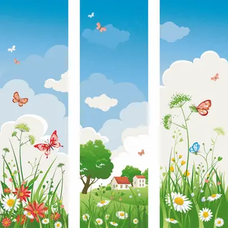 3阳光明媚的春天蝴蝶花卉矢量的旗帜