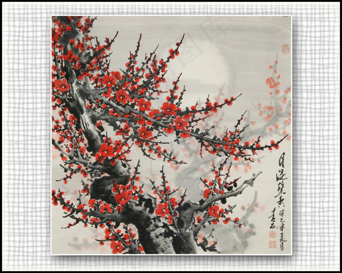 青石国画梅花图片