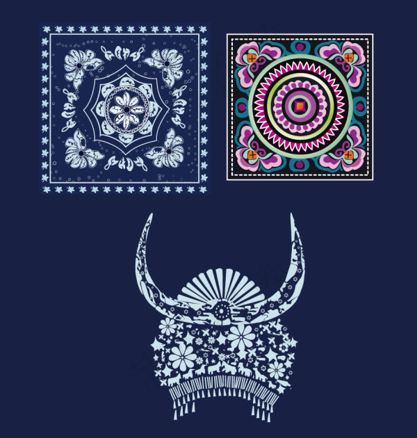 苗族传统服饰花纹矢量素材