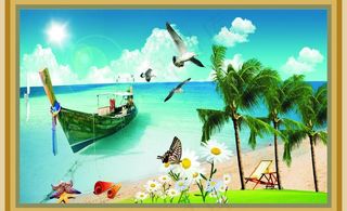 海滩画框图片