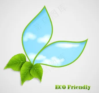 蓝天白云绿叶环保背景图片