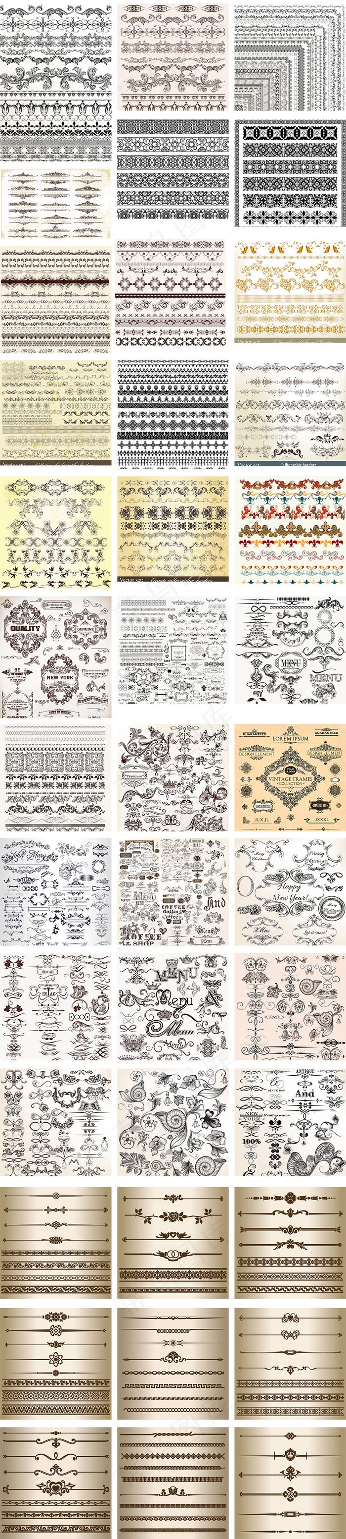 复古花边分割线边框集合eps,ai矢量模版下载