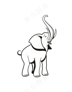 黑白简体画大象插画无框画素材
