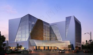 展览馆夜景透视效果图图片