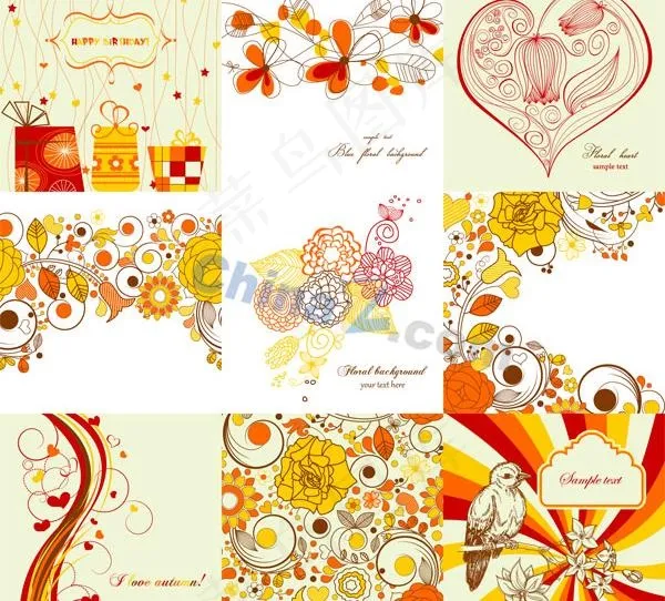 手绘浪漫背景矢量素材ai矢量模版下载