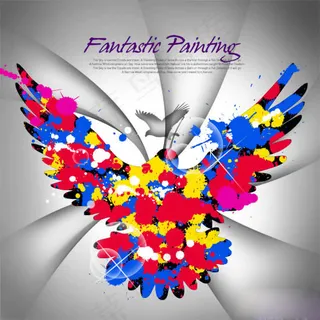 彩色墨迹和平鸽花纹PSD素材