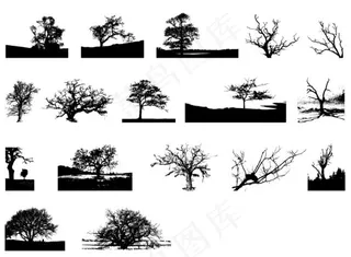 矢量树木剪影免费下载 大树 黑白