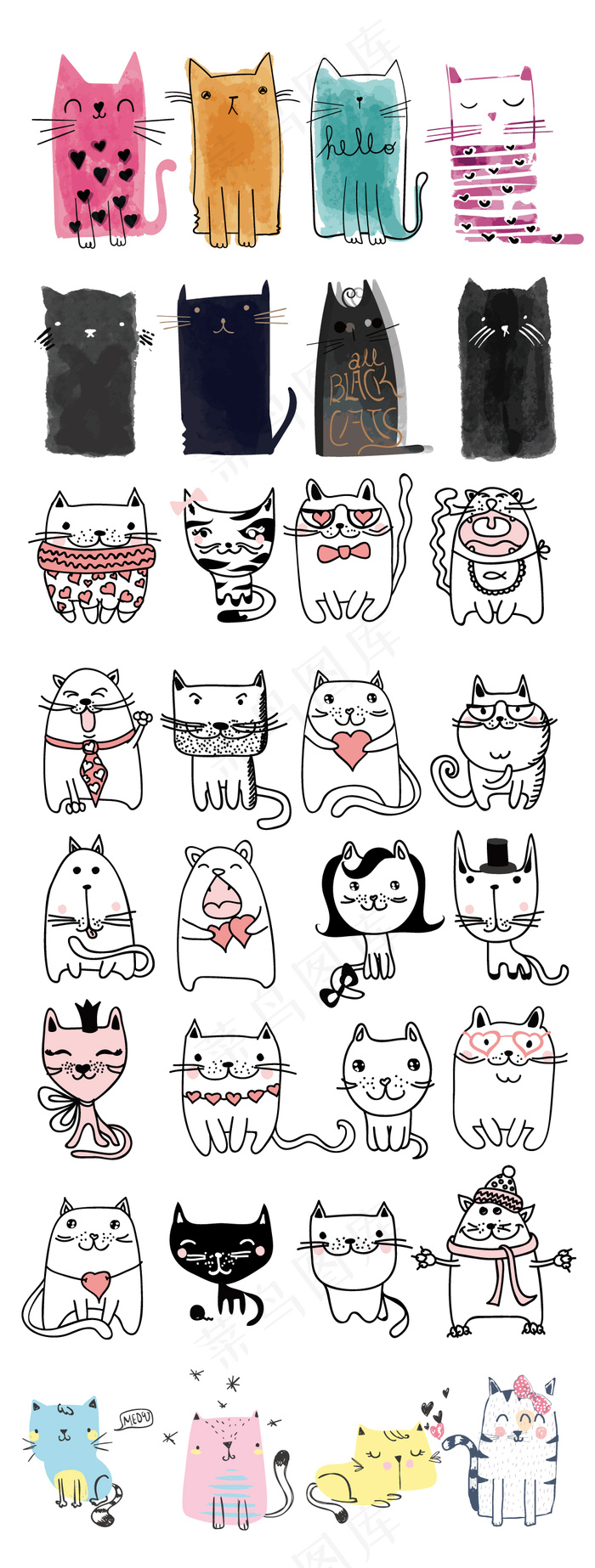 手绘插画背景品种猫可爱卡通搞怪猫咪