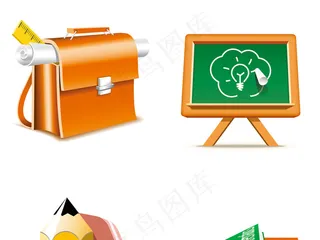 手绘卡通闹钟苹果书本枫叶eps矢量...