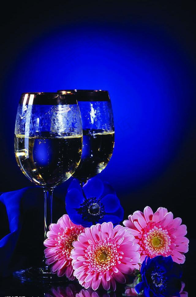 美酒与鲜花图片