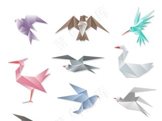彩色折纸鸟类矢量图标素材