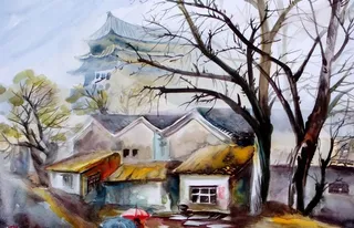 古城下的村庄图片