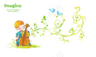 手绘拉提琴的男孩 PSD分层