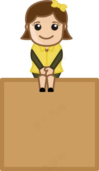 可爱的小女孩坐在一个旗帜-卡通商业...