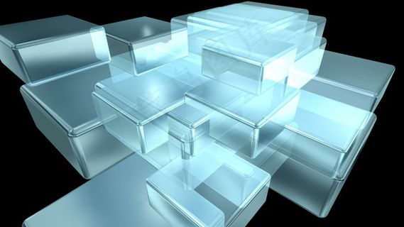 旋转的蓝色光的透明盒子运动背景 视...