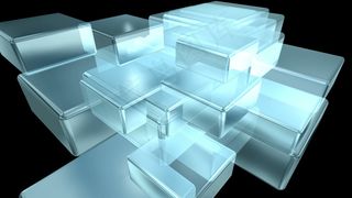 旋转的蓝色光的透明盒子运动背景 视...