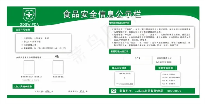 食品安全信息公示栏 * 食品监督cdr矢量模版下载