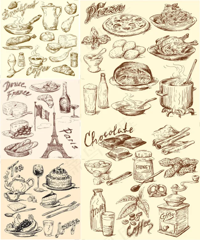 特色饮食手绘矢量素材eps,ai矢量模版下载