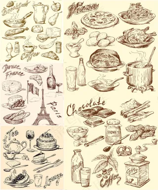 特色饮食手绘矢量素材
