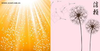 蒲公英和光芒背景矢量素材