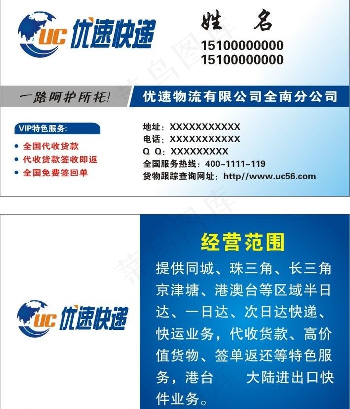 优速快递名片版式图片cdr矢量模版下载