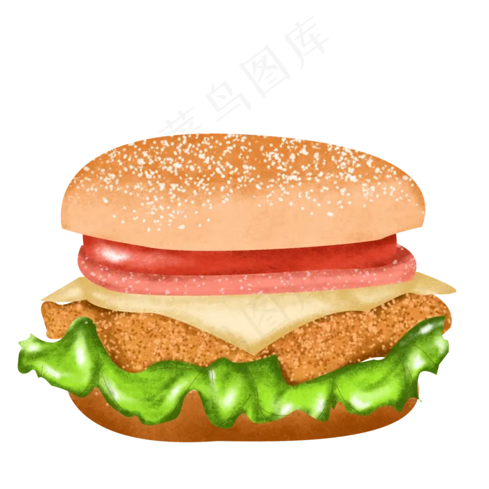 黄色美式汉堡包炸鸡汉堡垃圾食品,免抠元素(2000*2000px 300 dpi )psd模版下载