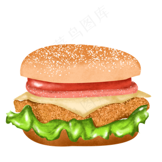 黄色美式汉堡包炸鸡汉堡垃圾食品,免抠元素