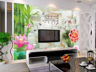 花开富贵玉雕壁画电视背景墙