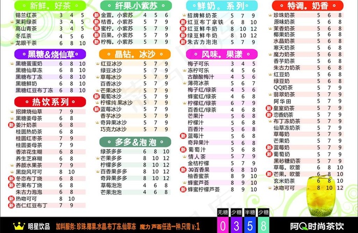 阿q茶饮 价格表图片