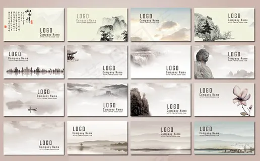 中国风水墨名片卡片设计PSD素材