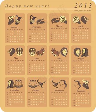 2013年十二星座日历矢量素材