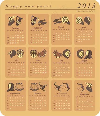 2013年十二星座日历矢量素材