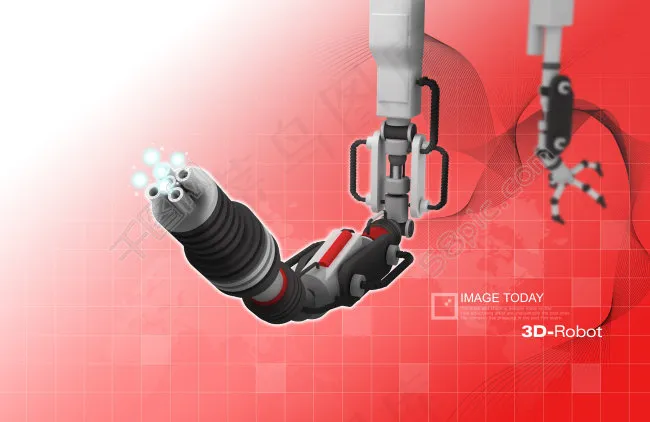 红色背景前的机械臂psd模版下载